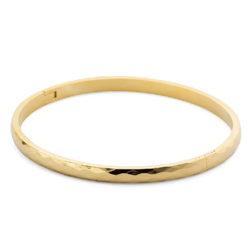 Women’s statement bracelet-Stainless Steel Hinged Textured Bangle Gold Plated