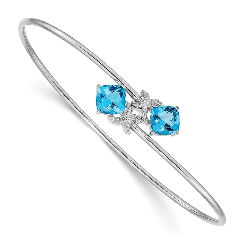 Women’s minimalist bracelet-14k White Gold .03ct Diamond and Blue Topaz Flexible Bangle-WBC-BM4503-BT-003-WA