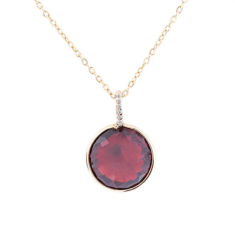 Women’s elegant gold necklace-Como Collection 12mm Round Garnet with Diamond Pendant