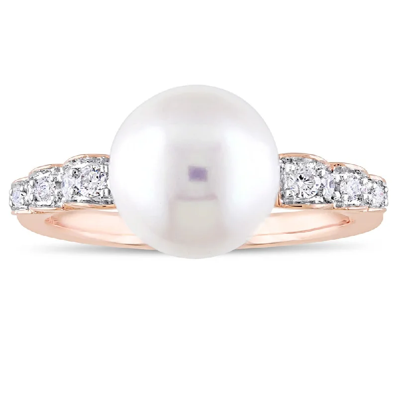 Women’s turquoise gemstone ring-Miadora Signature Collection 10k Rose Gold Cultured Freshwater Pearl and 1/8ct TDW Diamond Solitaire Ring (9-9.5 mm) - White