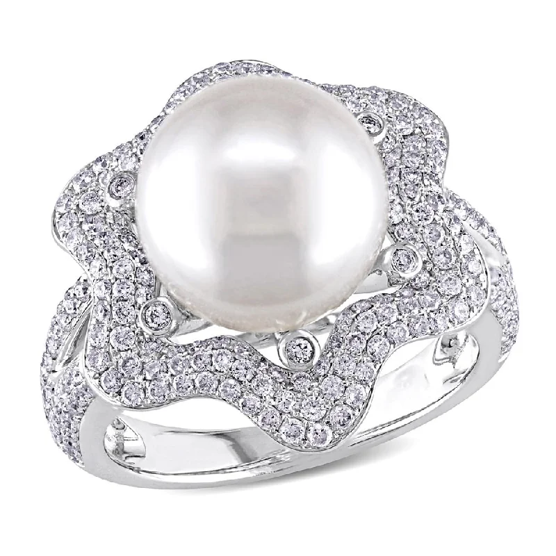 Women’s eternity gemstone ring-Miadora 14k White Gold South Sea Pearl and 1ct TDW Diamond Ring (10-10.5 MM)