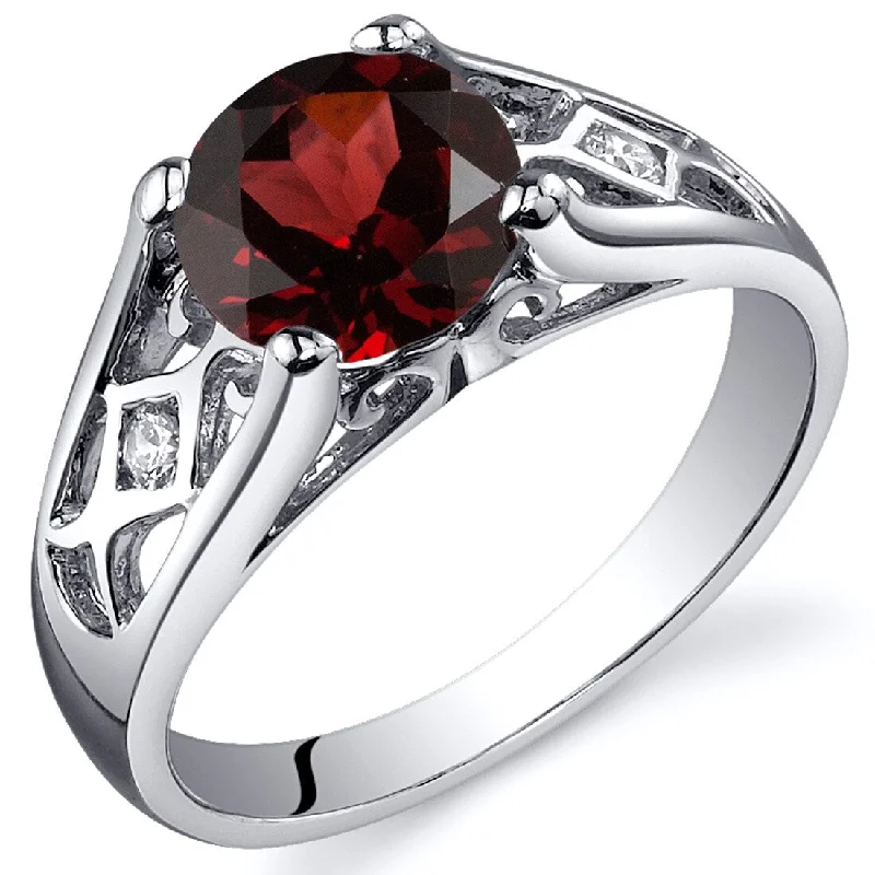 Women’s designer engagement ring-Sterling Silver 1.5 ct Garnet Solitaire Ring