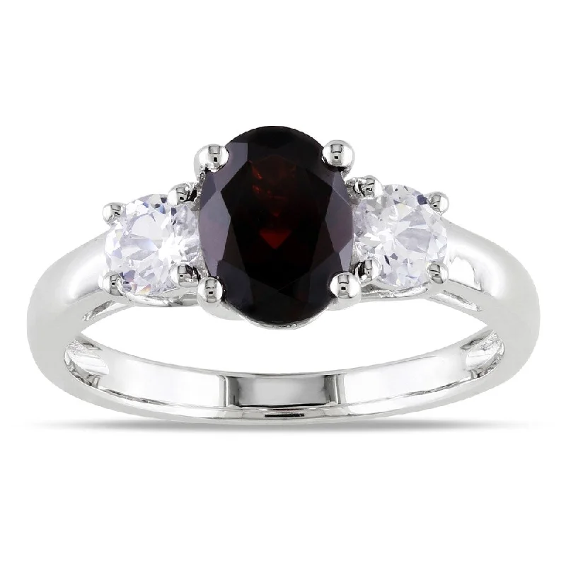 Women’s signet ring-Miadora Sterling Silver Garnet and Created White Sapphire Ring