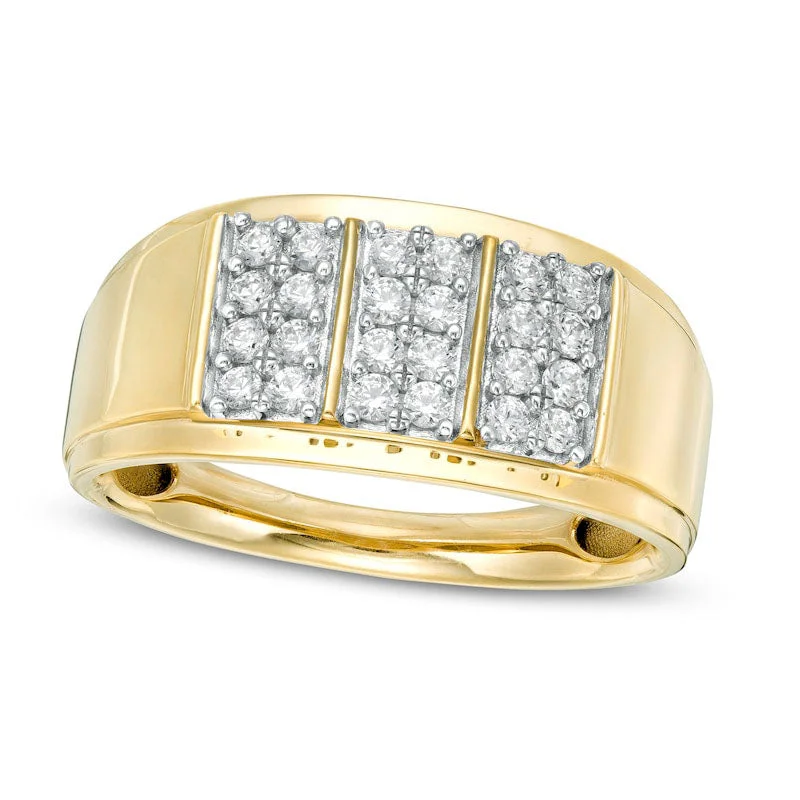 Women’s floral engagement rings-Men's 0.50 CT. T.W. Composite Natural Diamond Linear Triple Row Ring in Solid 10K Yellow Gold