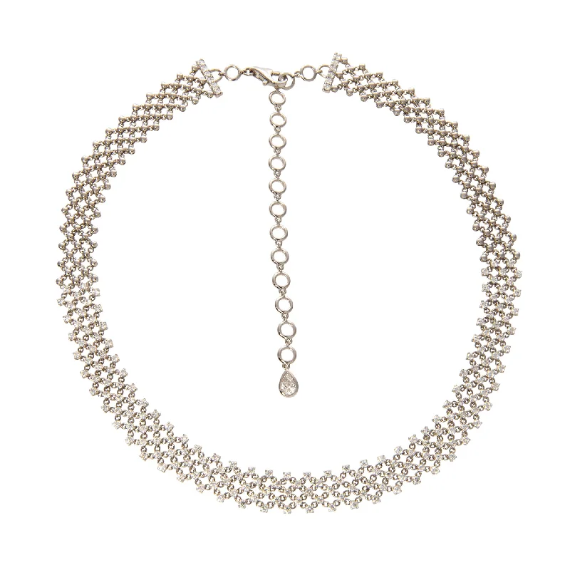 Women’s delicate necklace-5ctw Diamond 18K White Gold Mesh Choker Necklace