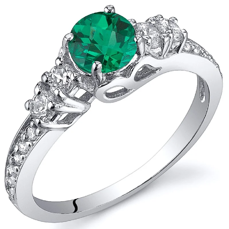 Women’s stylish ring-Sterling Silver 0.5 ct Created Emerald Birthstone Ring