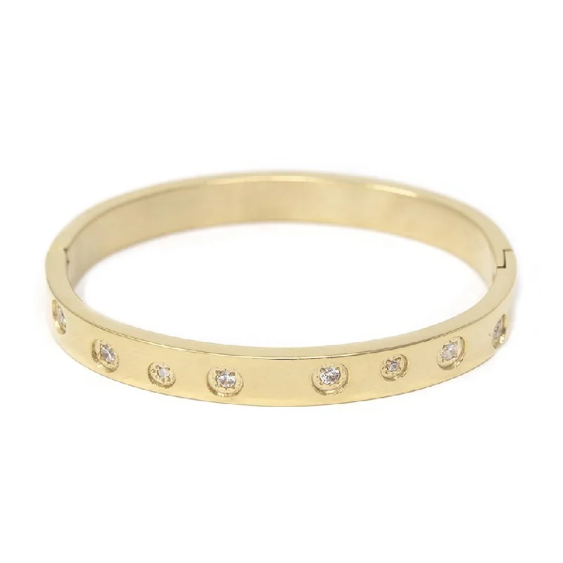 Women’s crystal bracelet-Stainless St Kids Bangle W CZ Inlay Gold Pl