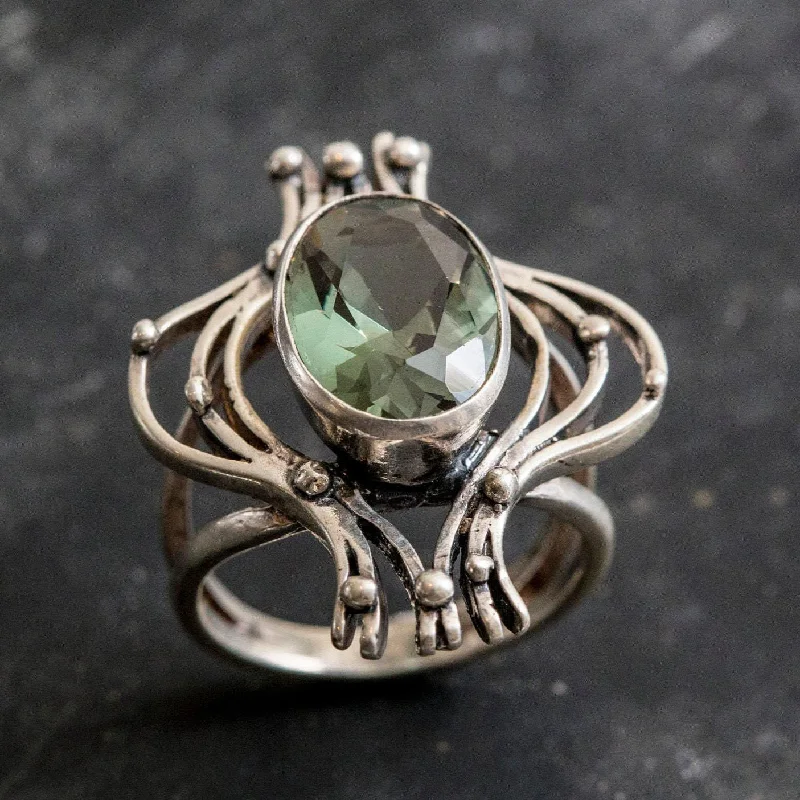 Women’s beautiful engagement rings-Green Diamond Ring - Statement Boho Ring - Green Gemstone Ring