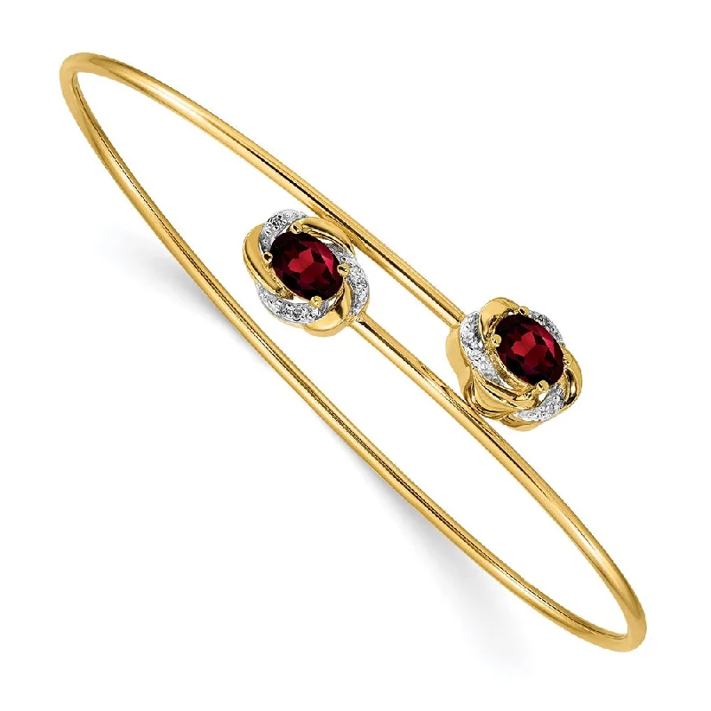 Women’s trendy bracelet-14k Polished .03ct Diamond and Garnet Flexible Bangle-WBC-BM4502-GA-003-YA