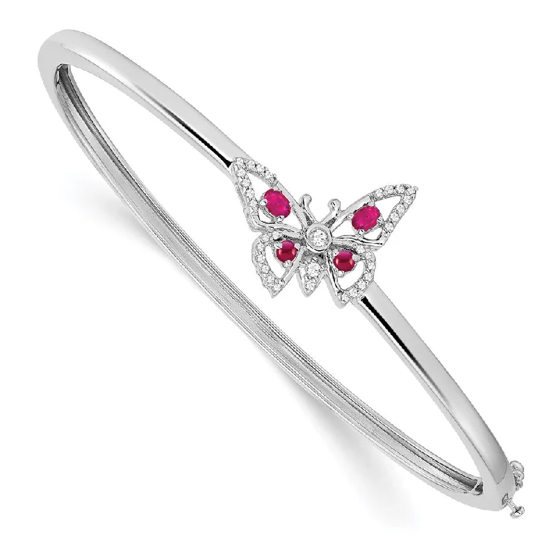 Women’s leather bracelet-14k White Gold Ruby and Diamond Butterfly Bangle-WBC-BM7257-RU-017-WA