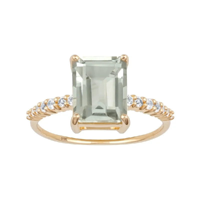 Women’s luxury ring-Viducci 10k Yellow Gold Emerald-Cut Green Amethyst and White Topaz Ring