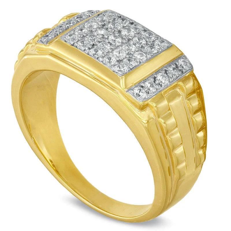 Women’s floral engagement rings-Men's 0.50 CT. T.W. Natural Diamond Ring in Sterling Silver and Solid 14K Gold Plate