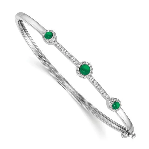 Women’s simple bracelet-14k White Gold Diamond And Cabachon Bangle