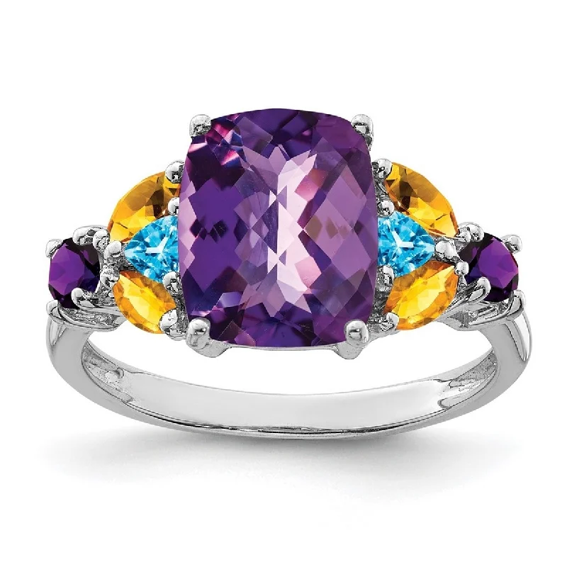 Women’s infinity knot ring-Curata 925 Sterling Silver Amethyst Bluetopaz and Citrine Ring