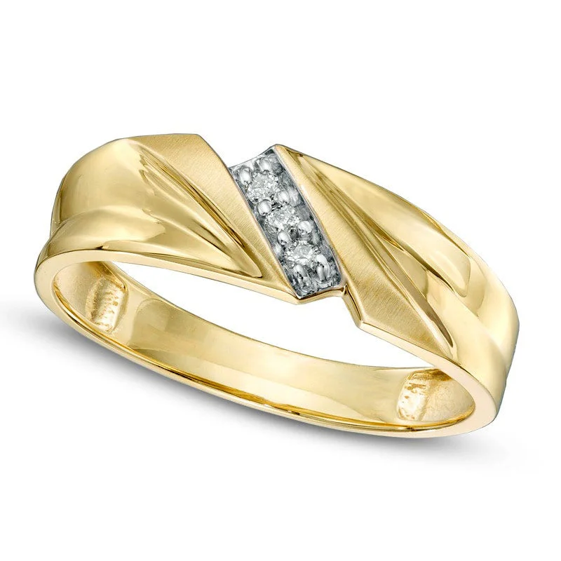 Women’s eternity engagement rings-Men's Natural Diamond Accent Three Stone Slant Ring in Solid 10K Yellow Gold