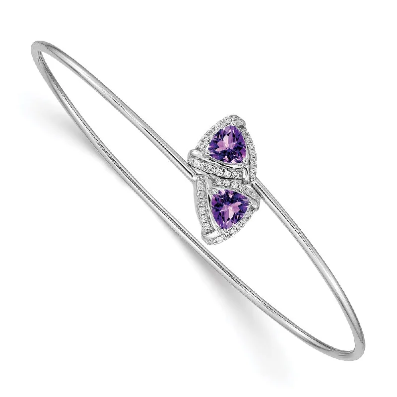 Women’s sparkling bangle-14k White Gold Amethyst and Diamond Flexible Bangle-WBC-BM4505-AM-016-WA