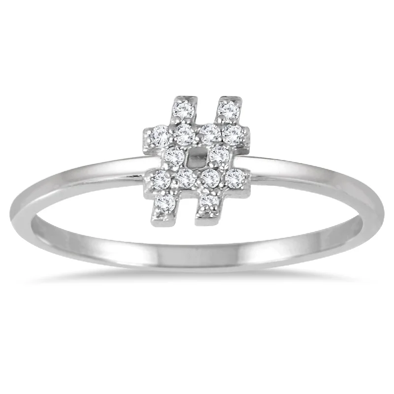 Women’s bold ring-Marquee 14k White Gold Diamond Accent Stackable Hashtag Ring