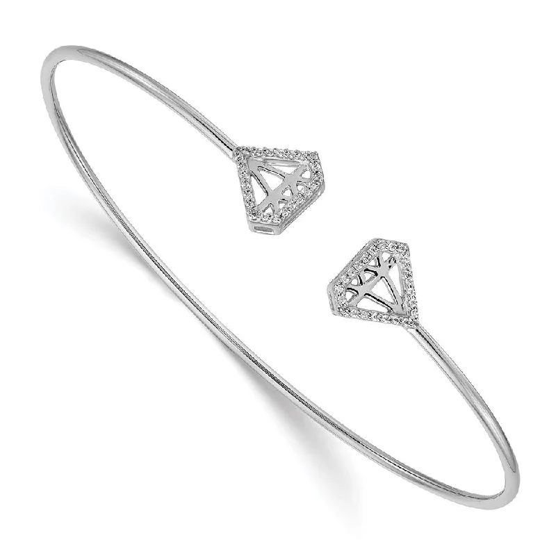 Women’s moonstone bangle-14k White Gold Diamond Gem-Motif Flexible Cuff Bangle-WBC-BM3697-014-WA