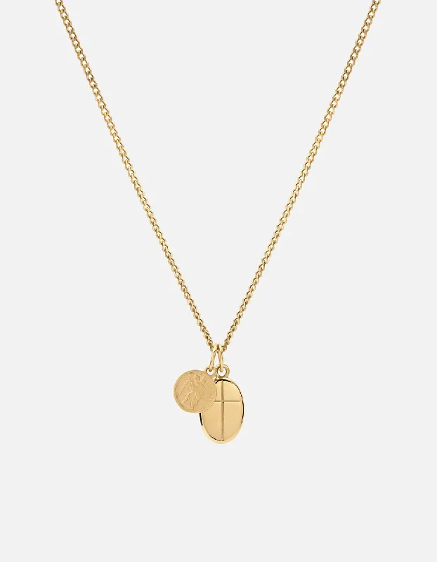 Women’s long necklace-Croix + Mini St Christopher Necklace, Gold Vermeil