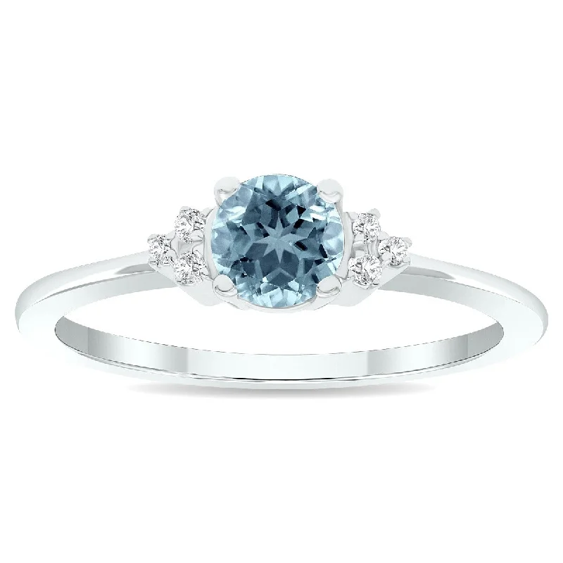 Women’s heirloom ring-Women's Aquamarine and Diamond Half Moon Ring in 10K White Gold