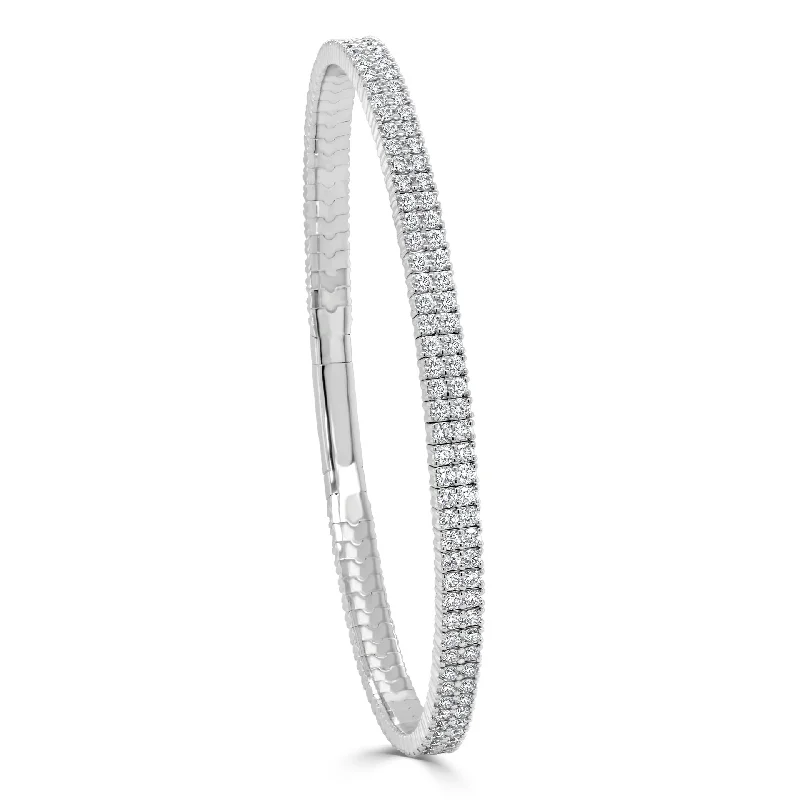 Women’s braided bracelet-Diamond Double Row Flexible Bangle in 14K White Gold