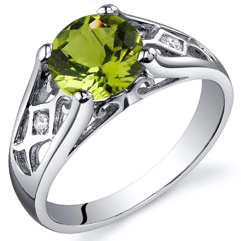 Women’s oval diamond ring-Sterling Silver 1.25 ct Peridot Solitaire Ring