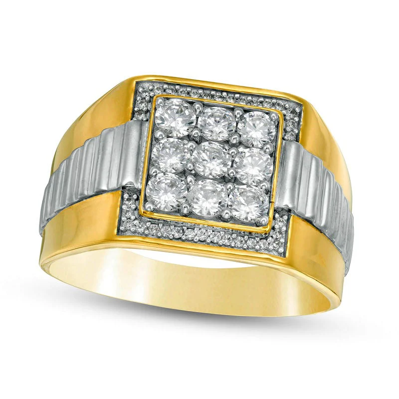 Women’s elegant engagement rings-Men's 1.0 CT. T.W. Square Composite Natural Diamond Ribbed Shank Ring in Solid 10K Two-Tone Gold