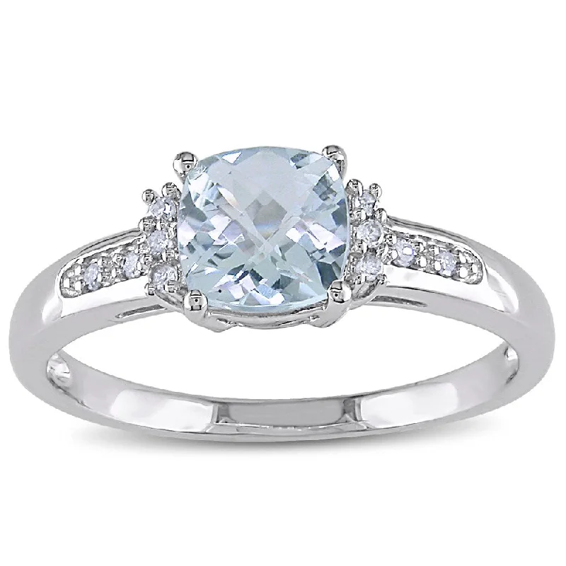 Women’s diamond ring-Miadora 10k White Gold Aquamarine and Diamond Ring