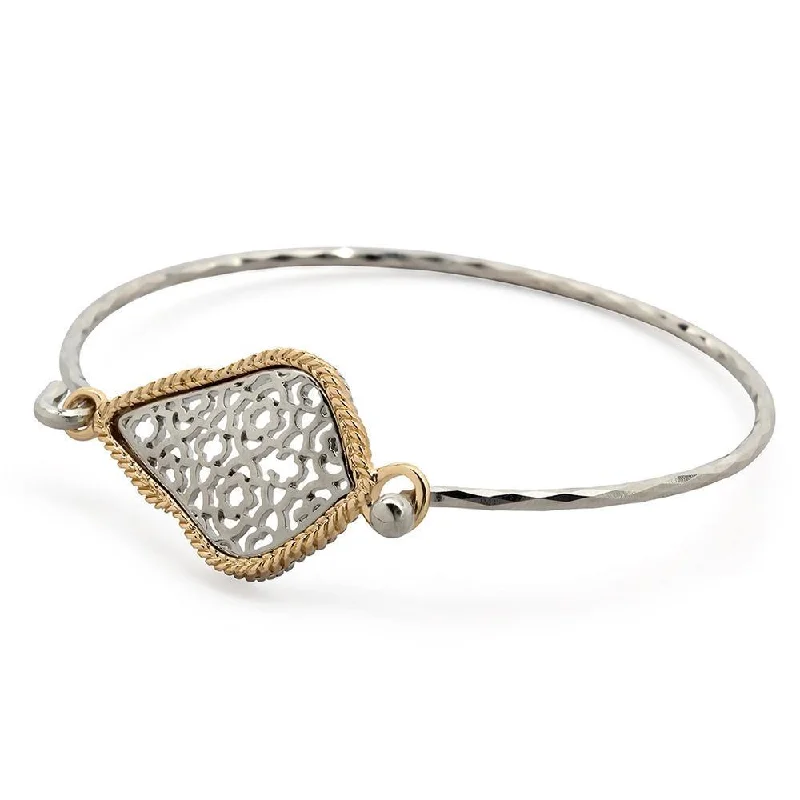 Women’s gold-plated bracelet-Two Tone Filigree Drop Bangle Rhodium Plated