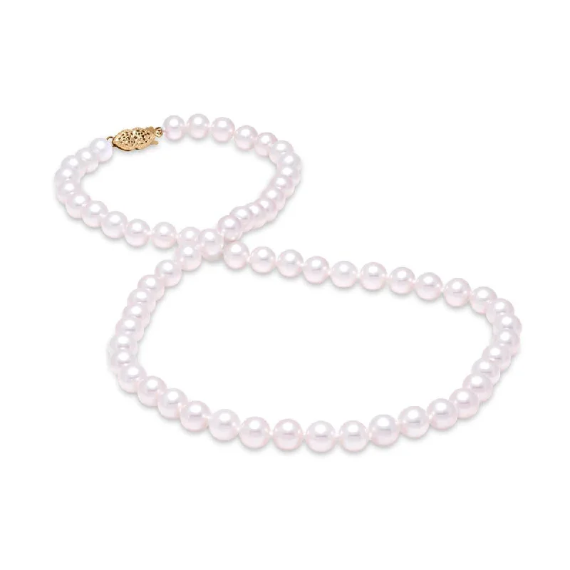 Women’s long pendant necklace-6.5-7mm Pearl Single Strand 14K Gold Filigree Clasp Necklace