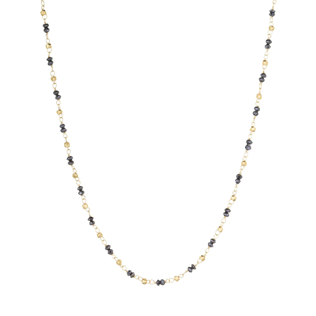 Women’s silver pendant necklace-Leila Black Diamond Chain with Gold Cubes