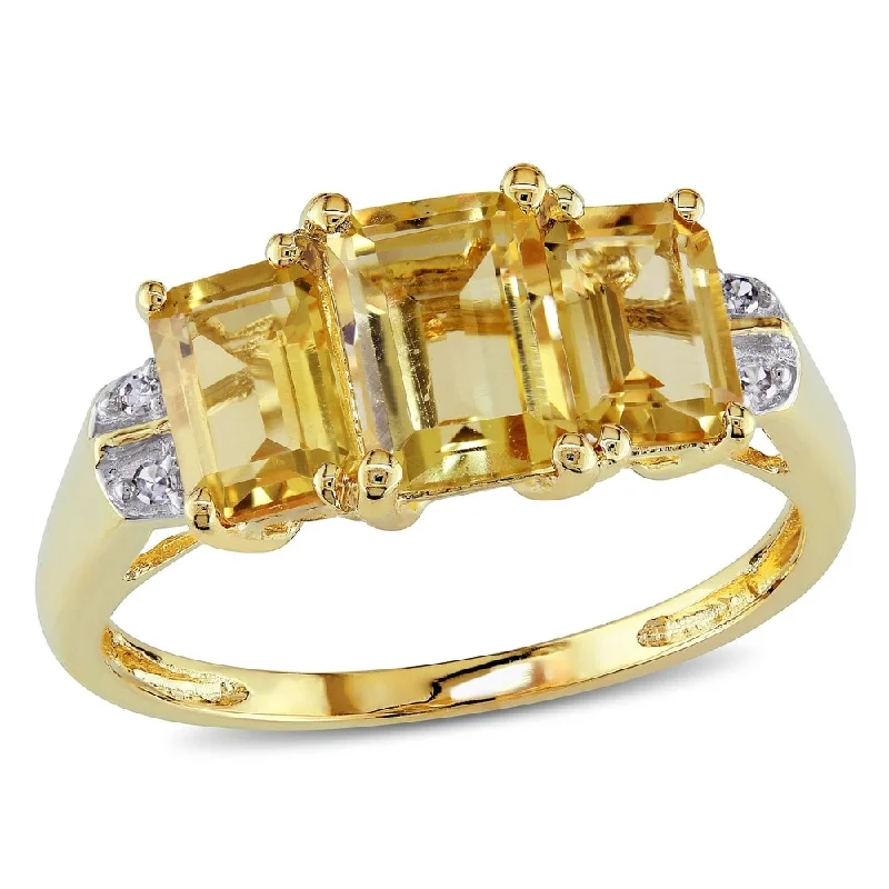 Women’s oval diamond ring-Miadora 10k Yellow Gold Emerald-cut Citrine Diamond Ring