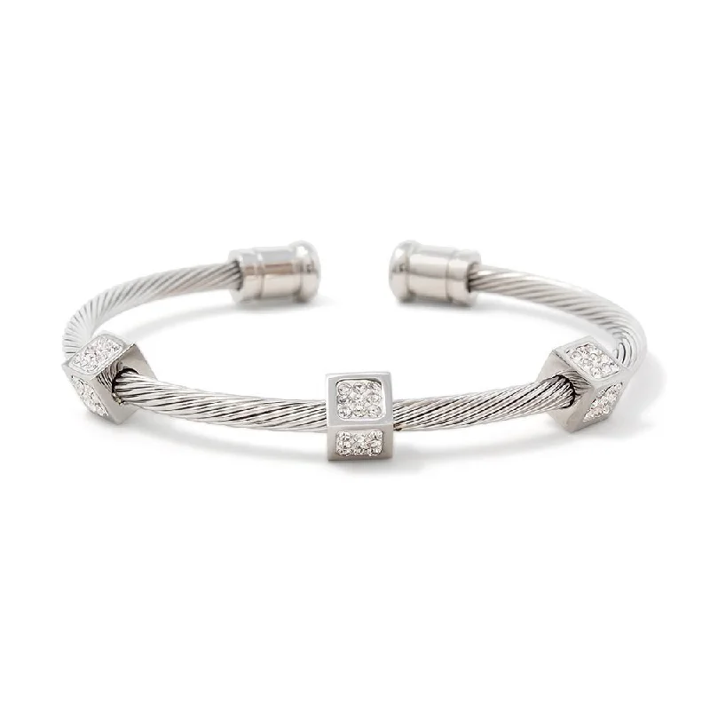 Women’s fine bracelet-Stainless Steel Wire Open Bangle Square