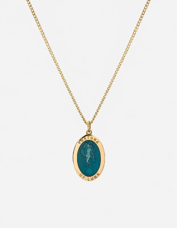 Women’s vintage gold necklace-Fortuna Necklace, Gold Vermeil/Teal