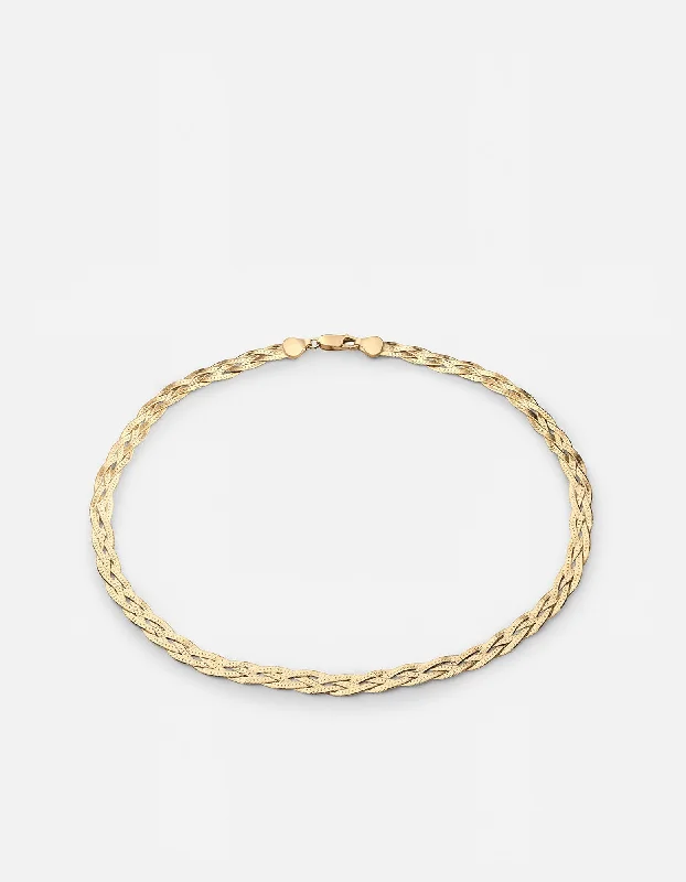 Women’s pearl necklace-Slim Braided Herringbone Choker, Gold Vermeil