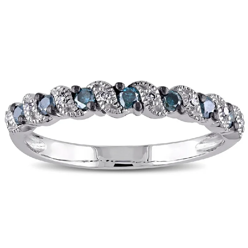 Women’s stylish ring-Miadora 10k White Gold 1/4ct TDW Blue and White Diamond Ring