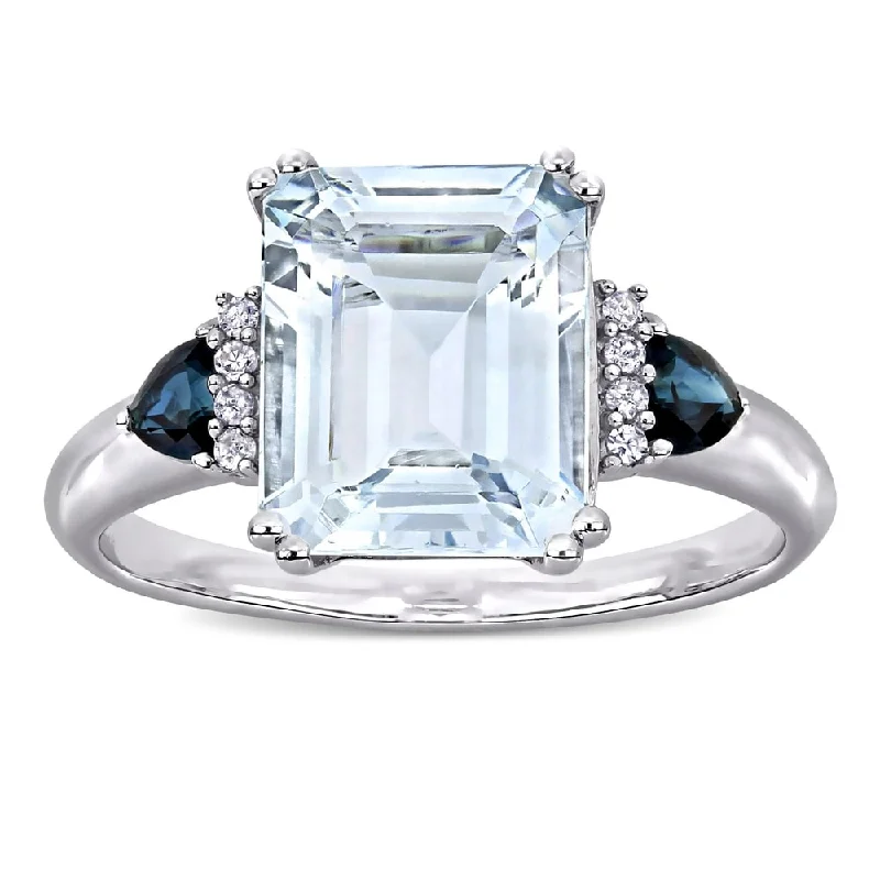 Women’s gold ring-Miadora Sterling Silver Multi-Cut Ice Aquamarine Blue Sapphire and Diamond 3-stone Cocktail Ring