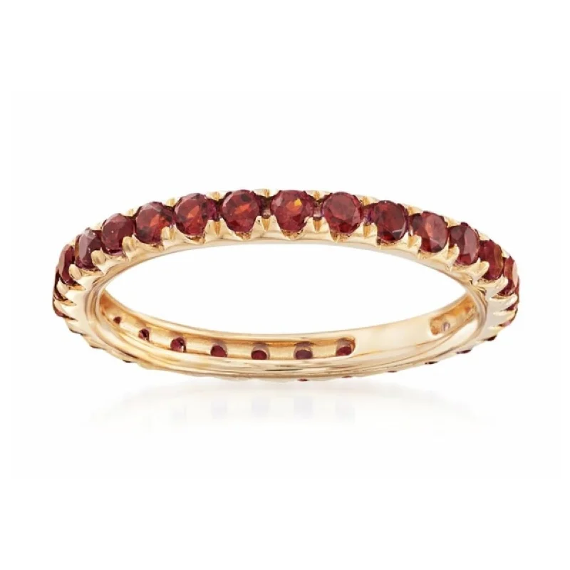 Women’s geometric ring-14Kt Gold Red Garnet Gemstone Eternity Band Ring