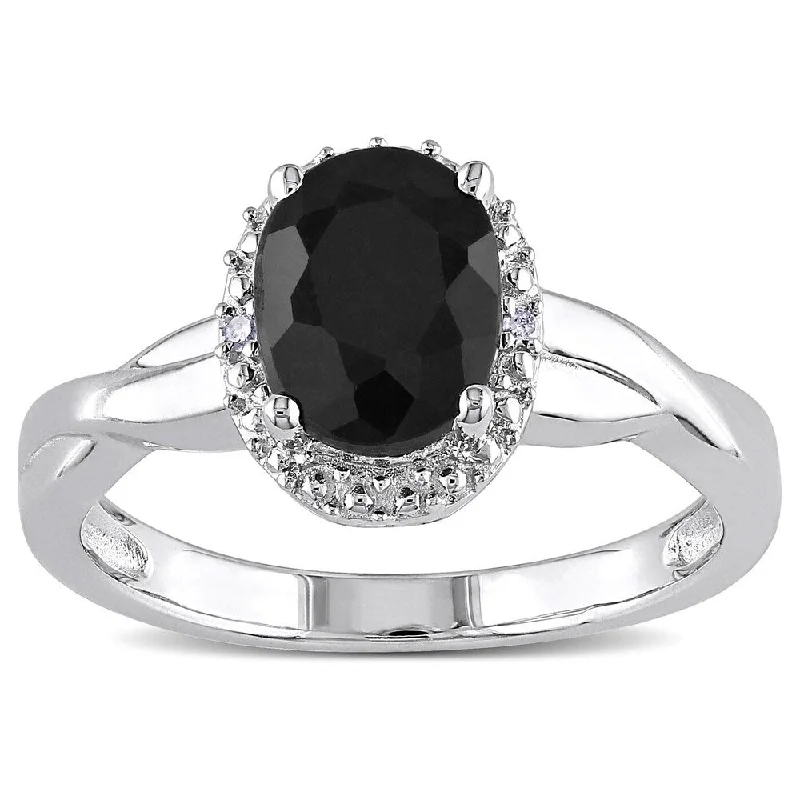 Women’s diamond eternity ring-Miadora Sterling Silver Black Sapphire and Diamond Accent Ring