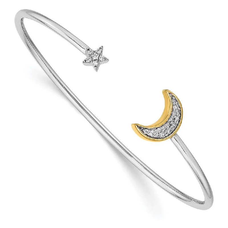 Women’s moonstone bangle-14k Two-tone Moon w/Star Diamond Cuff Bangle-WBC-BM6849-016-WYA