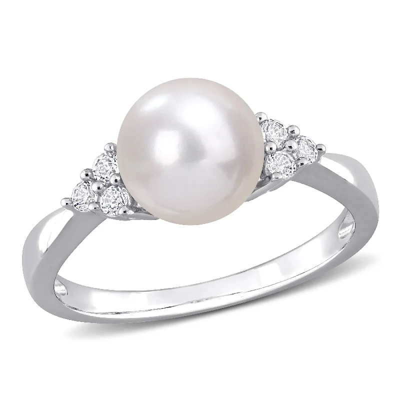 Women’s diamond and ruby ring-Miadora 8-8.5mm Cultured Freshwater Pearl and 1/4ct TGW White Topaz Ring in Sterling Silver