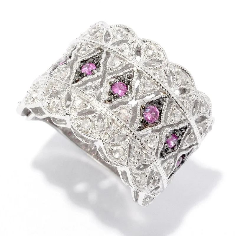 Women’s diamond ring-925 Sterling Silver White Zircon and Pink Sapphire Ring