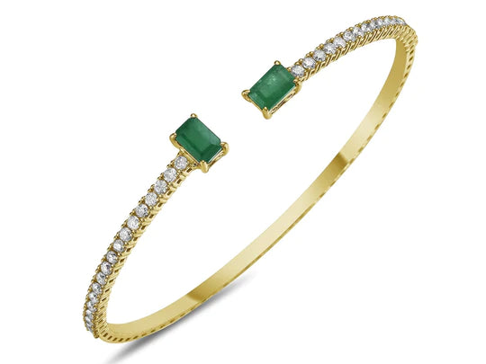 Women’s exclusive bangle-1.10Ct Diamond 1.20Ct Emerald Open Flexi Bangle