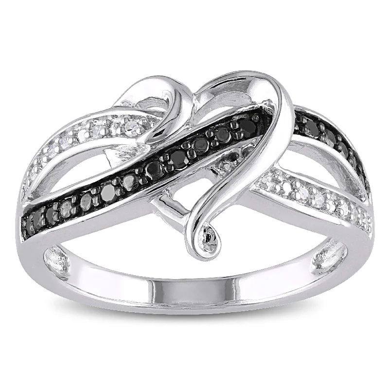 Women’s dainty ring-Miadora Sterling Silver 1/8ct TDW Black/ White Diamond Heart Ring