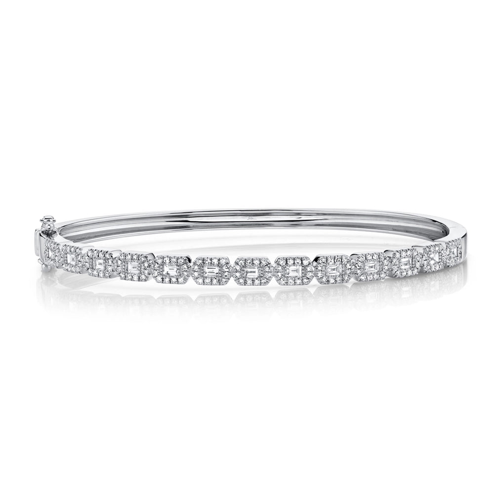 Women’s bracelet with charms-14K White Gold Diamond Baguette Bangle