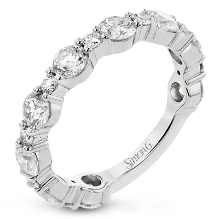 Women’s halo diamond engagement rings-This brilliant diamond ring 2.07 ctw. in 18K white gold doubles as a wedding band and a stackable band, with a unique bubble design of alternating large and small round diamonds