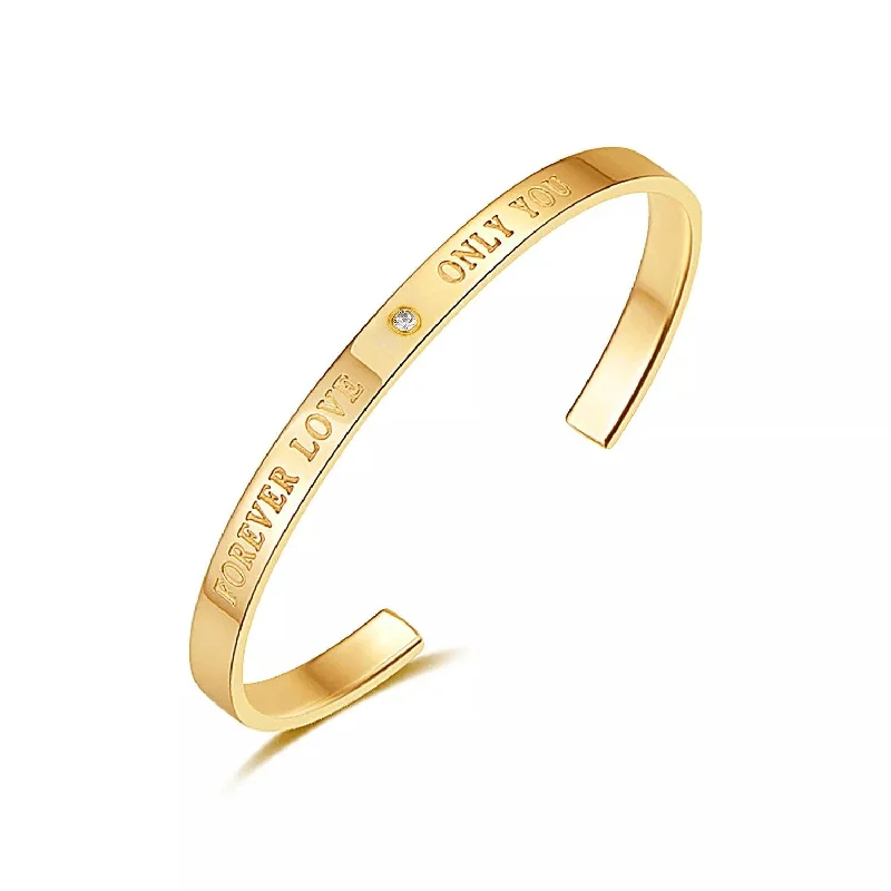 Women’s bangle bracelet-Stainless Steel Bangle Forever Love CZ Gold Plated