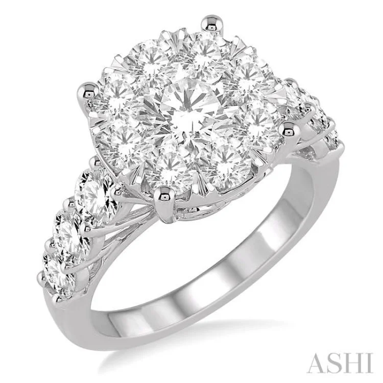 Women’s halo engagement rings-2 Ctw Round Diamond Lovebright Ring in 14K White Gold