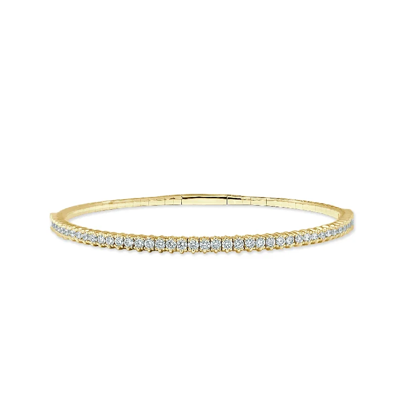 Women’s gemstone bangle-Diamond Half Eternity Flexible Bangle in 14K Yellow Gold