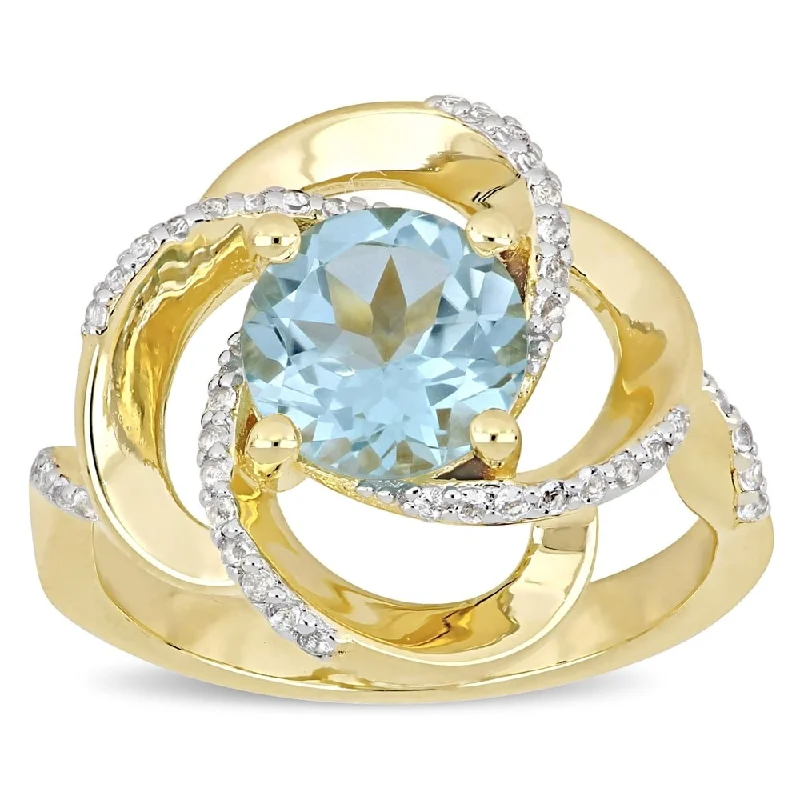 Women’s platinum ring-Miadora Yellow Plated Sterling Silver Sky-Blue and White Topaz Swirl Halo Ring